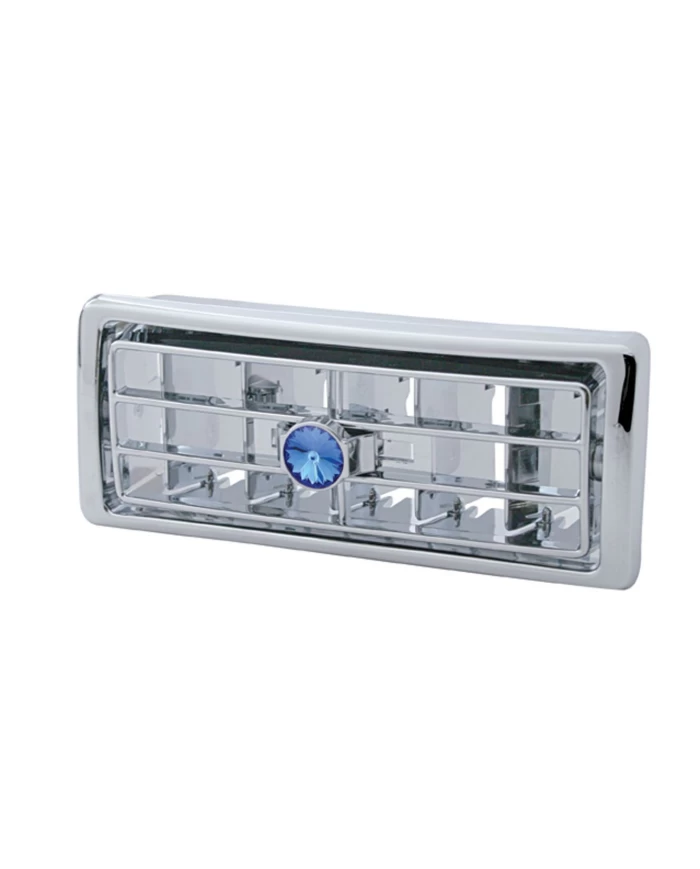 (CARD) CHROME PLASTIC 02-05 KENWORTH CENTER A/C VENT W/ DIAMOND - BLUE (CARD) CHROME PLASTIC 02-05 KENWORTH CENTER A/C VENT W/ DIAMOND - BLUE