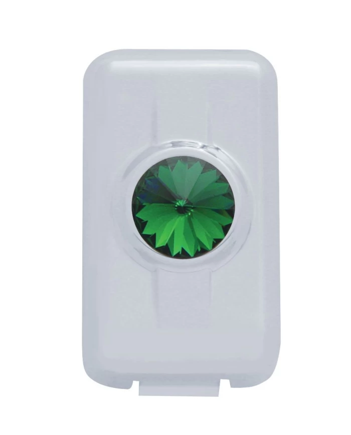 (2/CARD) CHROME PLASTIC VOLVO SWITCH PLUG COVER W/ DIAMOND - GREEN