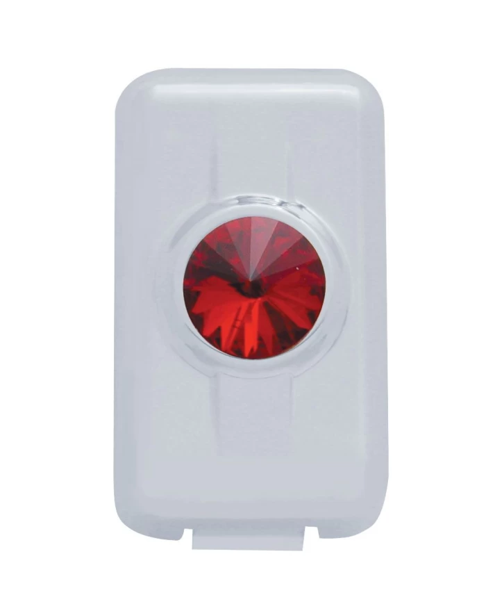 (2/CARD) CHROME PLASTIC VOLVO SWITCH PLUG COVER W/ DIAMOND - RED