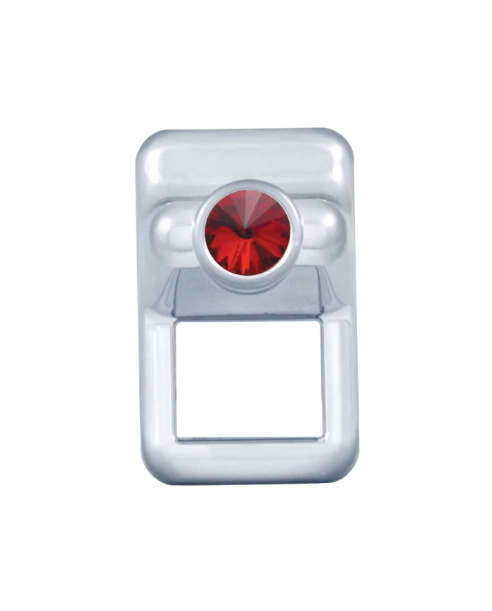 (CARD) CHROME PLASTIC VOLVO TOGGLE SWITCH COVER WITH DIAMOND - RED