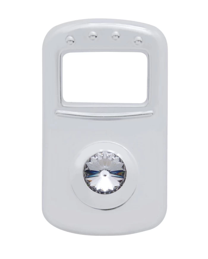 (3/CARD) CHROME PLASTIC PETERBILT ROCKER SWITCH COVER W/ DIAMOND - CLEAR