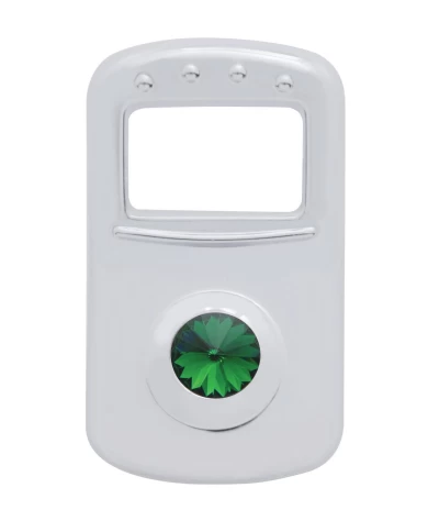 (3/CARD) CHROME PLASTIC PETERBILT ROCKER SWITCH COVER W/ DIAMOND - GREEN (3/CARD) CHROME PLASTIC PETERBILT ROCKER SWITCH COVER W/ DIAMOND - GREEN