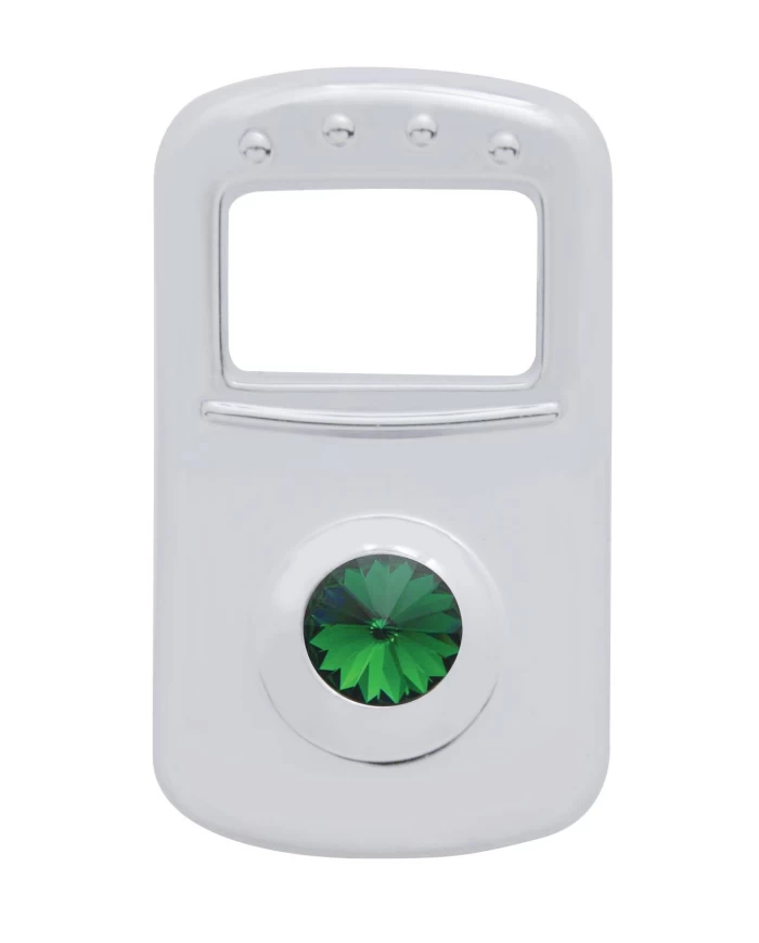 (3/CARD) CHROME PLASTIC PETERBILT ROCKER SWITCH COVER W/ DIAMOND - GREEN