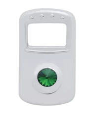 (3/CARD) CHROME PLASTIC PETERBILT ROCKER SWITCH COVER W/ DIAMOND - GREEN (3/CARD) CHROME PLASTIC PETERBILT ROCKER SWITCH COVER W/ DIAMOND - GREEN