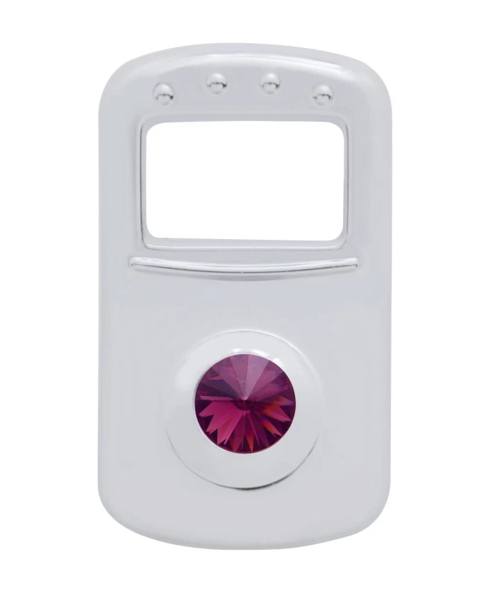 (3/CARD) CHROME PLASTIC PETERBILT ROCKER SWITCH COVER W/ DIAMOND - PURPLE (3/CARD) CHROME PLASTIC PETERBILT ROCKER SWITCH COVER W/ DIAMOND - PURPLE