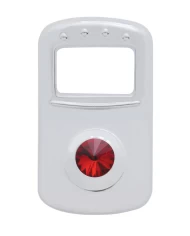 (3/CARD) CHROME PLASTIC PETERBILT ROCKER SWITCH COVER W/ DIAMOND - RED (3/CARD) CHROME PLASTIC PETERBILT ROCKER SWITCH COVER W/ DIAMOND - RED