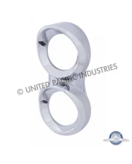 (CARD) CHROME PLASTIC 2005- PETERBILT VERTICAL 2 GAUGE CLUSTER COVER W/ VISOR (CARD) CHROME PLASTIC 2005- PETERBILT VERTICAL 2 GAUGE CLUSTER COVER W/ VISOR