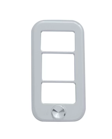 (3/CARD) CHROME PLASTIC FREIGHTLINER 3 OPENING ROCKER SWITCH COVER - INDENTED (3/CARD) CHROME PLASTIC FREIGHTLINER 3 OPENING ROCKER SWITCH COVER - INDENTED