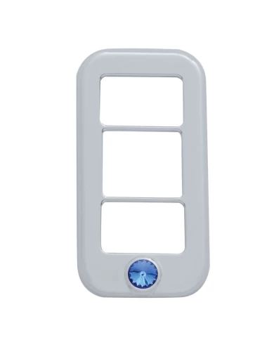 (3/CARD) CHROME PLASTIC FREIGHTLINER 3 OPENING ROCKER SWITCH COVER W/ DIAMOND - BLUE (3/CARD) CHROME PLASTIC FREIGHTLINER 3 OPENING ROCKER SWITCH COVER W/ DIAMOND - BLUE
