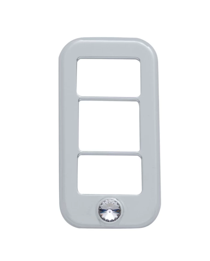 (3/CARD) CHROME PLASTIC FREIGHTLINER 3 OPENING ROCKER SWITCH COVER W/ DIAMOND - CLEAR