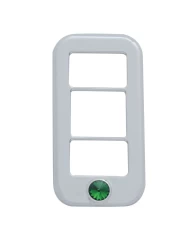 (3/CARD) CHROME PLASTIC FREIGHTLINER 3 OPENING ROCKER SWITCH COVER W/ DIAMOND - GREEN