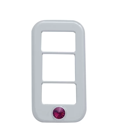 (3/CARD) CHROME PLASTIC FREIGHTLINER 3 OPENING ROCKER SWITCH COVER W/ DIAMOND - PURPLE (3/CARD) CHROME PLASTIC FREIGHTLINER 3 OPENING ROCKER SWITCH COVER W/ DIAMOND - PURPLE