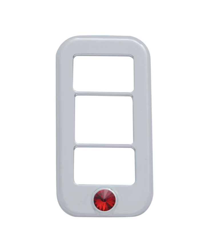 (3/CARD) CHROME PLASTIC FREIGHTLINER 3 OPENING ROCKER SWITCH COVER W/ DIAMOND - RED