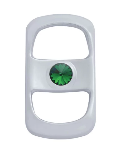 (3/CARD) CHROME PLASTIC FREIGHTLINER ROCKER SWITCH COVER W/ DIAMOND - GREEN (3/CARD) CHROME PLASTIC FREIGHTLINER ROCKER SWITCH COVER W/ DIAMOND - GREEN