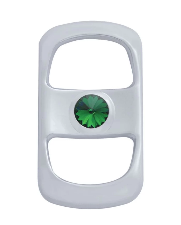 (3/CARD) CHROME PLASTIC FREIGHTLINER ROCKER SWITCH COVER W/ DIAMOND - GREEN (3/CARD) CHROME PLASTIC FREIGHTLINER ROCKER SWITCH COVER W/ DIAMOND - GREEN