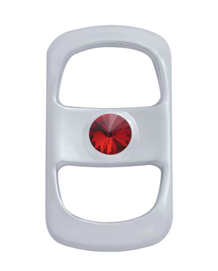 (3/CARD) CHROME PLASTIC FREIGHTLINER ROCKER SWITCH COVER W/ DIAMOND - RED