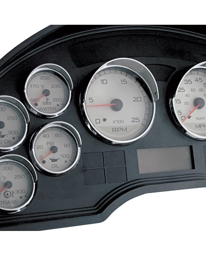 (CARD) CHROME PLASTIC 2007+ INTERNATIONAL GAUGE COVER W/ VISOR - SPEED/TACH.