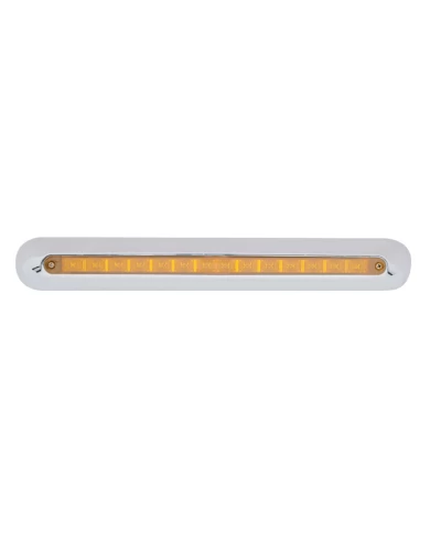 (BULK) 14 AMBER LED 12" P/T/C LIGHT BAR W/ CHROME PLASTIC HOUSING - AMBER LENS (BULK) 14 AMBER LED 12" P/T/C LIGHT BAR W/ CHROME PLASTIC HOUSING - AMBER LENS