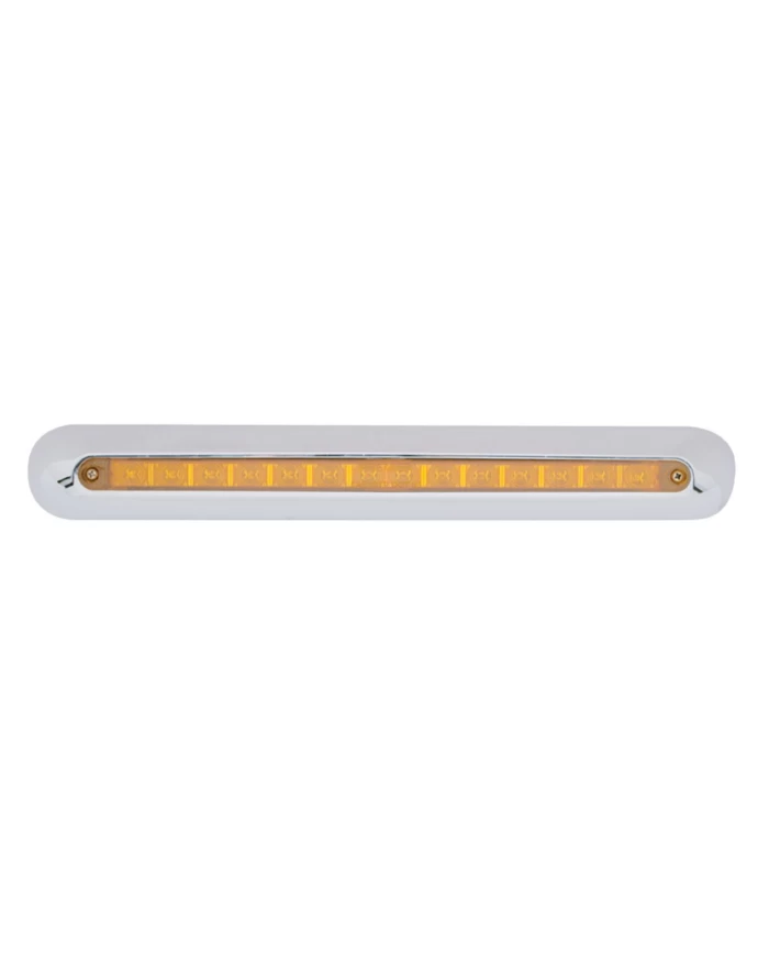(BULK) 14 AMBER LED 12" P/T/C LIGHT BAR W/ CHROME PLASTIC HOUSING - AMBER LENS (BULK) 14 AMBER LED 12" P/T/C LIGHT BAR W/ CHROME PLASTIC HOUSING - AMBER LENS