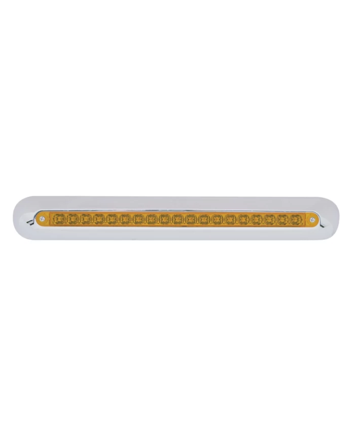 (BULK) 19 AMBER LED 12" P/T/C REFLECTOR LIGHT BAR W/ CHROME PLASTIC HOUSING - AMBER LENS (BULK) 19 AMBER LED 12" P/T/C REFLECTOR LIGHT BAR W/ CHROME PLASTIC HOUSING - AMBER LENS