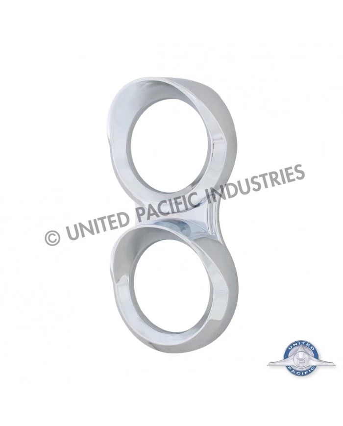 (CARD) CHROME 2007+ FREIGHTLINER CASCADIA DUAL SMALL GAUGE CLUSTER COVER WITH VISOR - VERTICAL