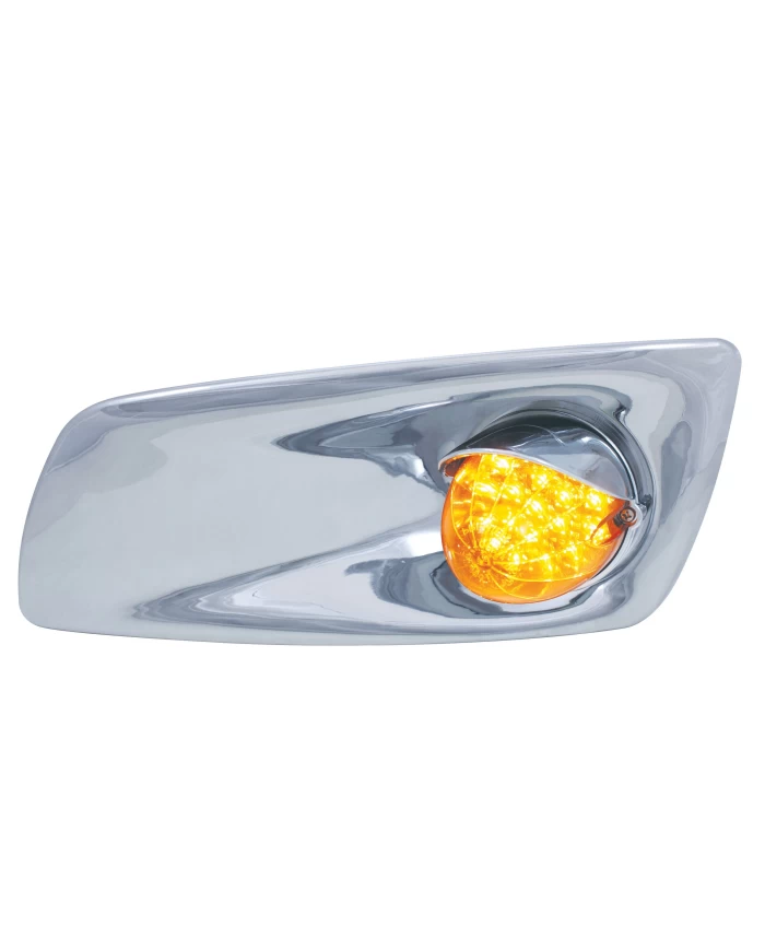 (BOX) 19 AMBER LED KENWORTH T660 DRIVER FRONT BUMPER SINGLE FUNCTION LIGHT W/ REFLECTOR W/ VISOR - AMBER LENS