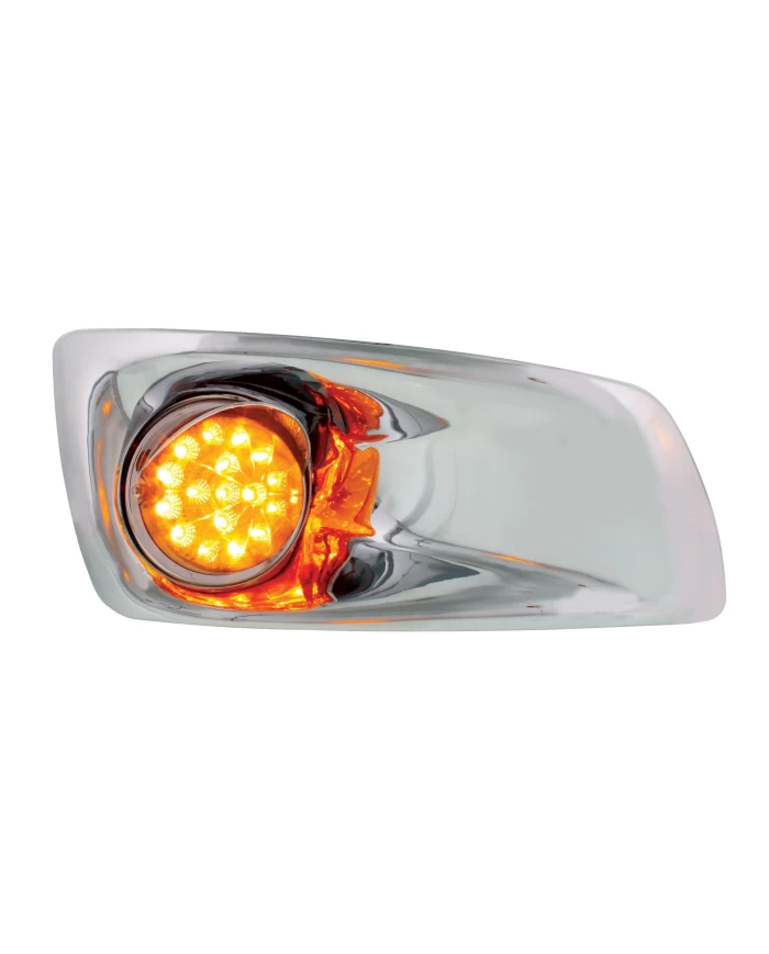 (BOX) 17 AMBER LED KENWORTH T660 PASSENGER FRONT BUMPER DUAL FUNCTION CLEAR STYLE LIGHT W/ REFLECTOR W/ VISOR - AMBER LENS