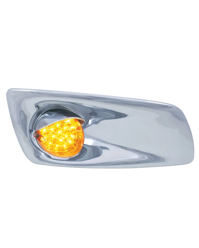 (BOX) 19 AMBER LED KENWORTH T660 PASSENGER FRONT BUMPER SINGLE FUNCTION LIGHT W/ REFLECTOR W/ VISOR - AMBER LENS
