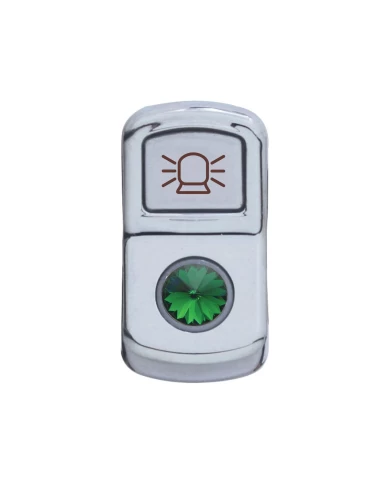(CARD) CHROME PLASTIC "BEACON LIGHT" ROCKER SWITCH COVER W/ DIAMOND - GREEN (CARD) CHROME PLASTIC "BEACON LIGHT" ROCKER SWITCH COVER W/ DIAMOND - GREEN