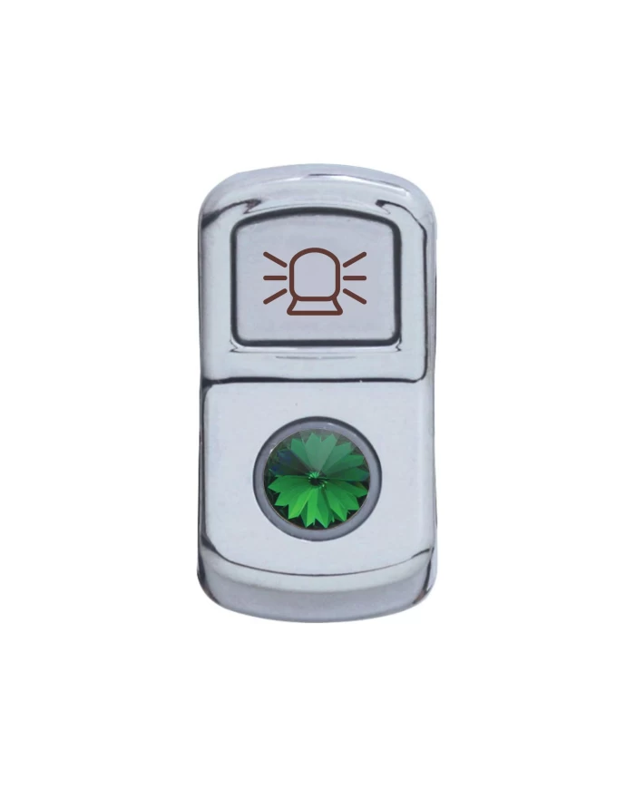 (CARD) CHROME PLASTIC "BEACON LIGHT" ROCKER SWITCH COVER W/ DIAMOND - GREEN
