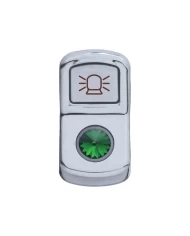 (CARD) CHROME PLASTIC "BEACON LIGHT" ROCKER SWITCH COVER W/ DIAMOND - GREEN