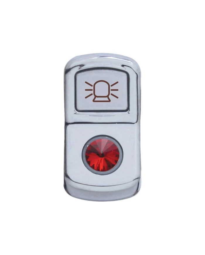 (CARD) CHROME PLASTIC "BEACON LIGHT" ROCKER SWITCH COVER W/ DIAMOND - RED