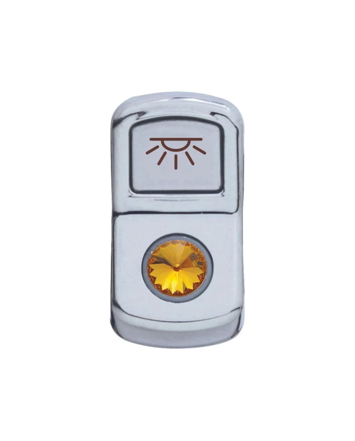 (CARD) CHROME PLASTIC "CAB LIGHT" ROCKER SWITCH COVER W/ DIAMOND - AMBER