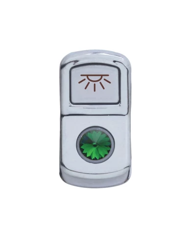 (CARD) CHROME PLASTIC "CAB LIGHT" ROCKER SWITCH COVER W/ DIAMOND - GREEN (CARD) CHROME PLASTIC "CAB LIGHT" ROCKER SWITCH COVER W/ DIAMOND - GREEN