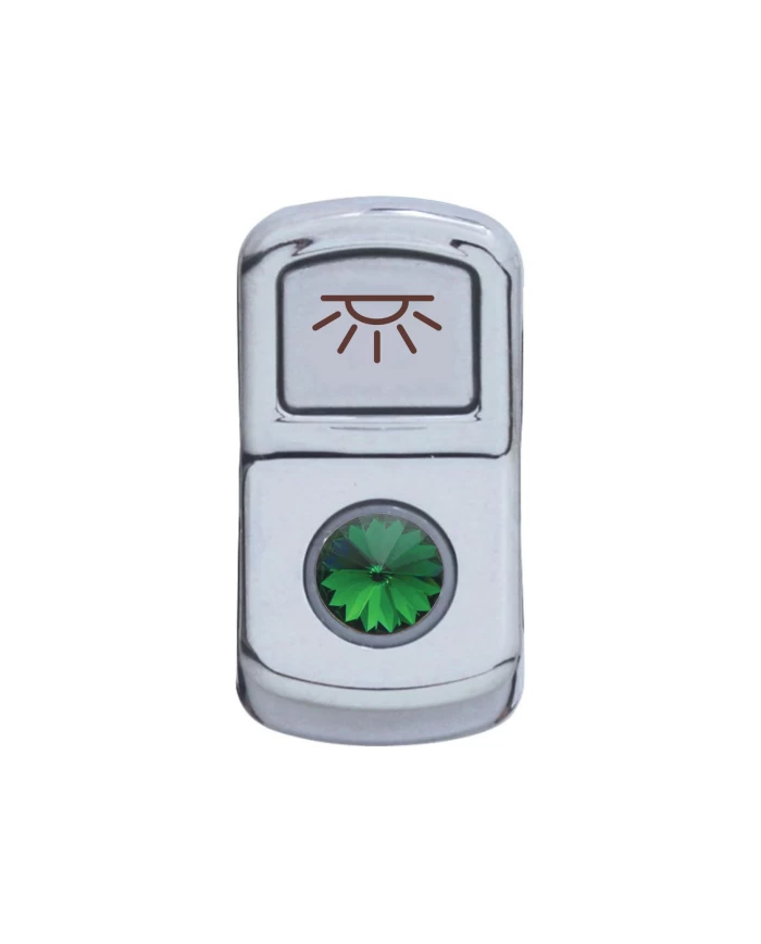(CARD) CHROME PLASTIC "CAB LIGHT" ROCKER SWITCH COVER W/ DIAMOND - GREEN