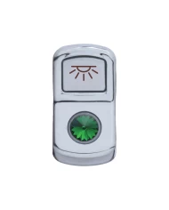 (CARD) CHROME PLASTIC "CAB LIGHT" ROCKER SWITCH COVER W/ DIAMOND - GREEN