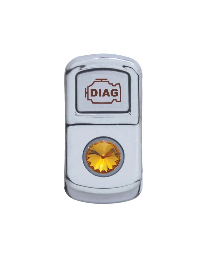 (CARD) CHROME PLASTIC "DIAGNOSTIC" ROCKER SWITCH COVER W/ DIAMOND - AMBER