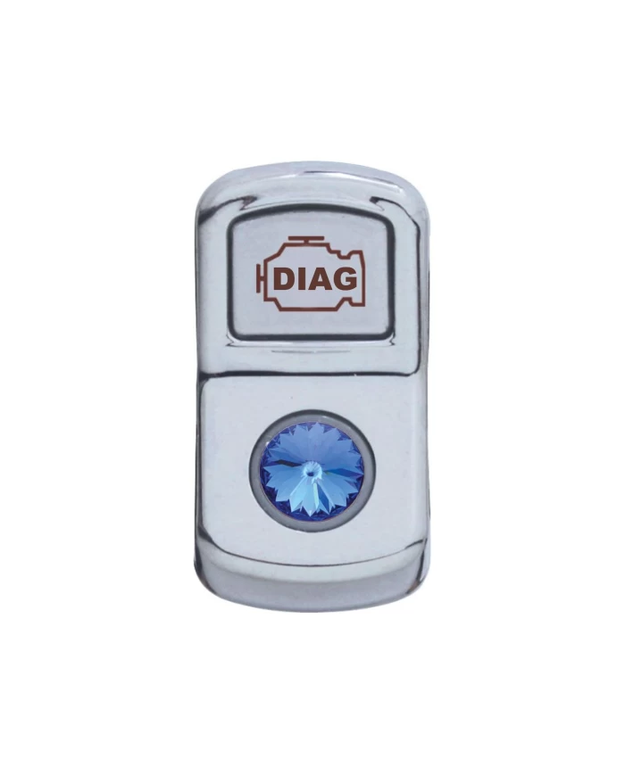 (CARD) CHROME PLASTIC "DIAGNOSTIC" ROCKER SWITCH COVER W/ DIAMOND - BLUE
