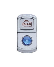 (CARD) CHROME PLASTIC "DIAGNOSTIC" ROCKER SWITCH COVER W/ DIAMOND - BLUE