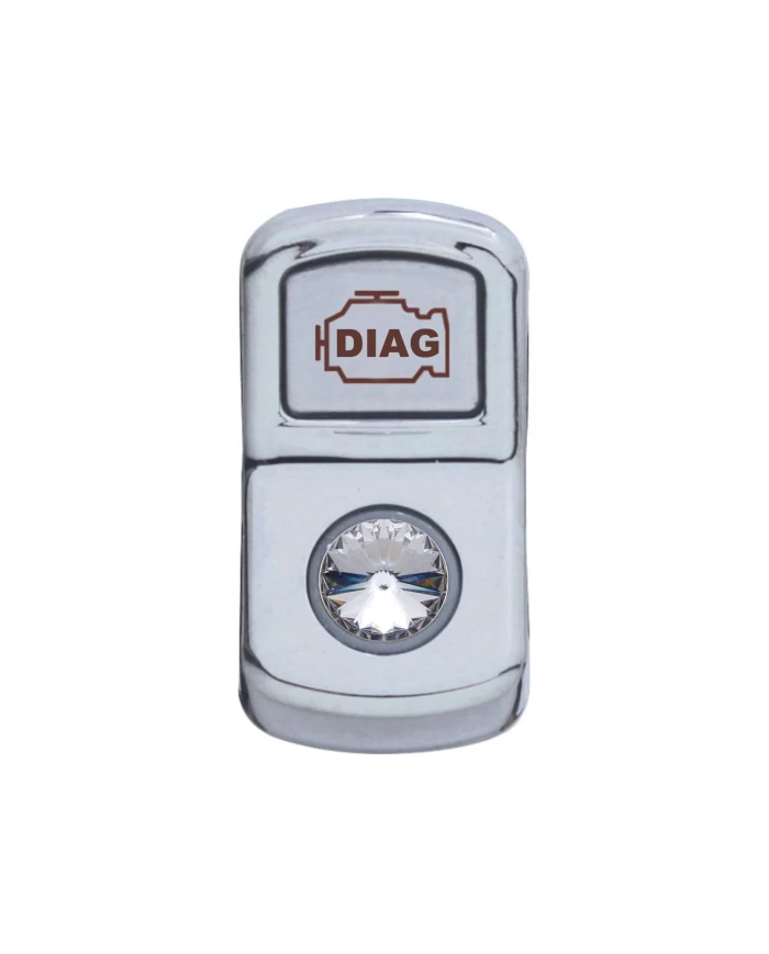 (CARD) CHROME PLASTIC "DIAGNOSTIC" ROCKER SWITCH COVER W/ DIAMOND - CLEAR