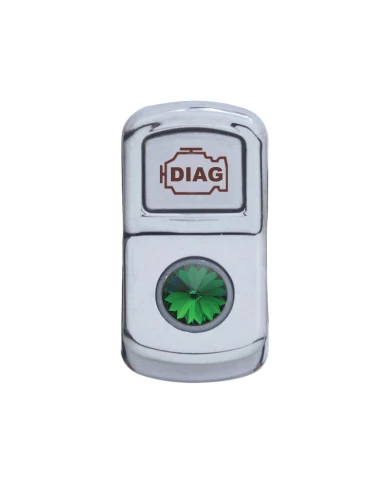 (CARD) CHROME PLASTIC "DIAGNOSTIC" ROCKER SWITCH COVER W/ DIAMOND - GREEN (CARD) CHROME PLASTIC "DIAGNOSTIC" ROCKER SWITCH COVER W/ DIAMOND - GREEN