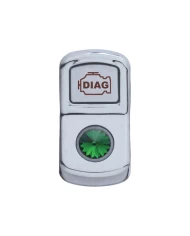 (CARD) CHROME PLASTIC "DIAGNOSTIC" ROCKER SWITCH COVER W/ DIAMOND - GREEN