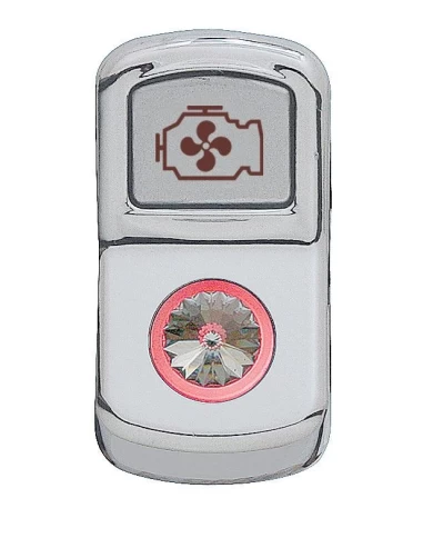 (CARD) CHROME PLASTIC "ENGINE FAN" ROCKER SWITCH COVER W/ DIAMOND - CLEAR (CARD) CHROME PLASTIC "ENGINE FAN" ROCKER SWITCH COVER W/ DIAMOND - CLEAR