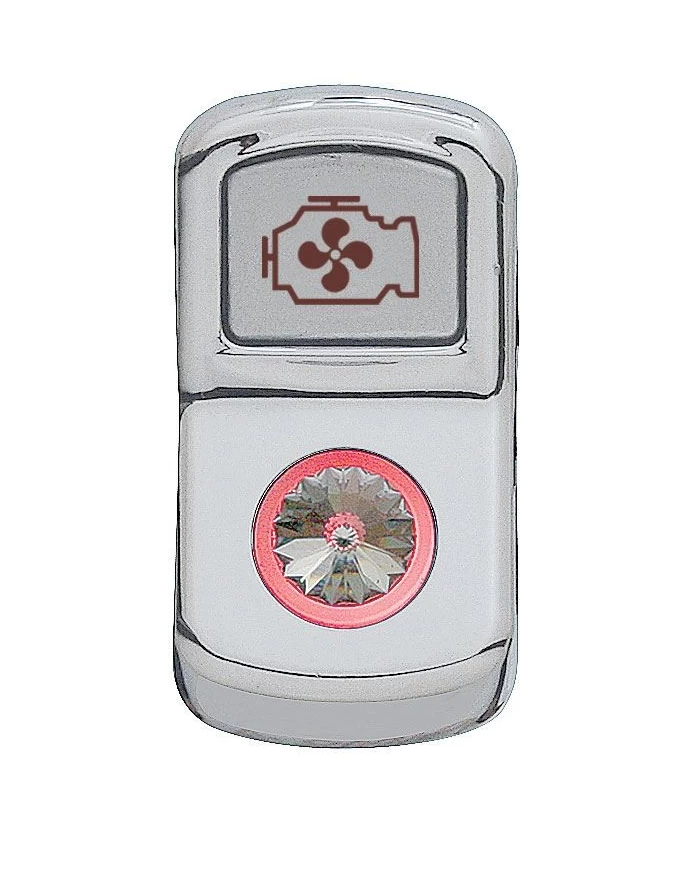 (CARD) CHROME PLASTIC "ENGINE FAN" ROCKER SWITCH COVER W/ DIAMOND - CLEAR