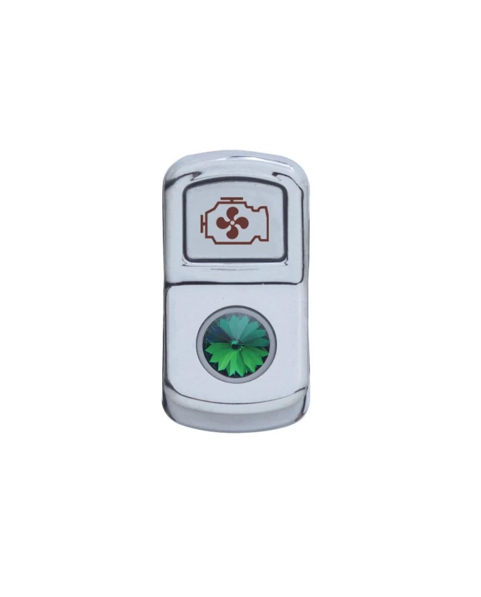 (CARD) CHROME PLASTIC "ENGINE FAN" ROCKER SWITCH COVER W/ DIAMOND - GREEN (CARD) CHROME PLASTIC "ENGINE FAN" ROCKER SWITCH COVER W/ DIAMOND - GREEN
