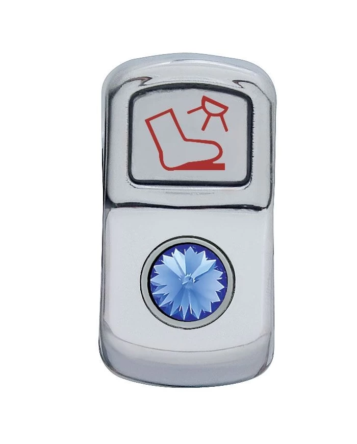 (CARD) CHROME PLASTIC "FLOOR LIGHT" ROCKER SWITCH COVER W/ DIAMOND - BLUE