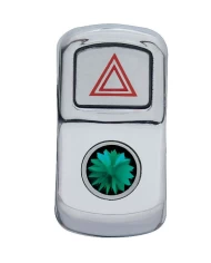 (CARD) CHROME PLASTIC "HAZARD" ROCKER SWITCH COVER W/ DIAMOND - GREEN (CARD) CHROME PLASTIC "HAZARD" ROCKER SWITCH COVER W/ DIAMOND - GREEN