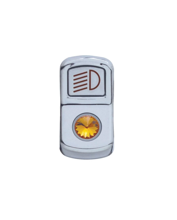 (CARD) CHROME PLASTIC "HEADLIGHT" ROCKER SWITCH COVER W/ DIAMOND - AMBER