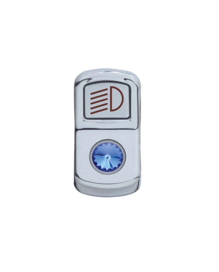 (CARD) CHROME PLASTIC "HEADLIGHT" ROCKER SWITCH COVER W/ DIAMOND - BLUE