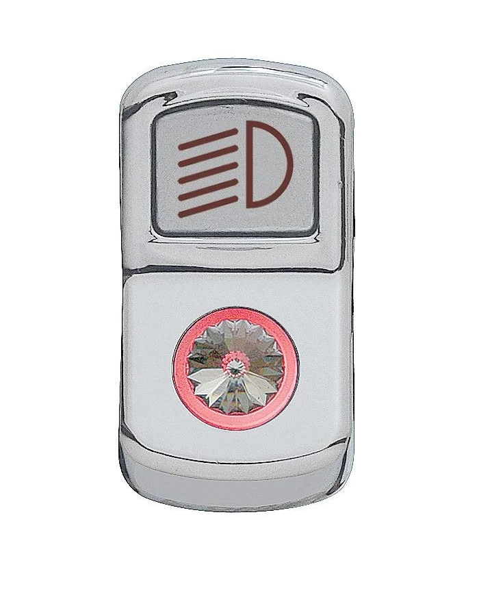 (CARD) CHROME PLASTIC "HEADLIGHT" ROCKER SWITCH COVER W/ DIAMOND - CLEAR